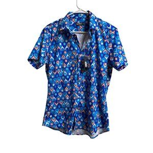 ST33LE Mens Medium Blue Ocean Bulbs Stretch Knit Shirt NWT Button Down